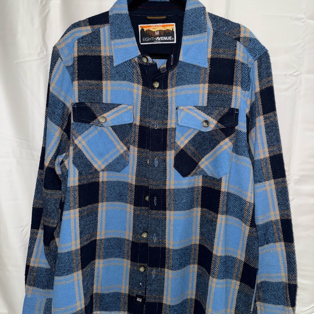 Blue and Black Plaid Men's Casual Button Down Shirt